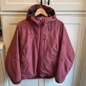 Mammut Dry Tech Quilted Insulated Hooded Rain Jacket Women Large Burgundy